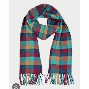 Luxury 100% Cashmere Scarf Made in Scotland Plaid Tartan Check Wrap Fringe